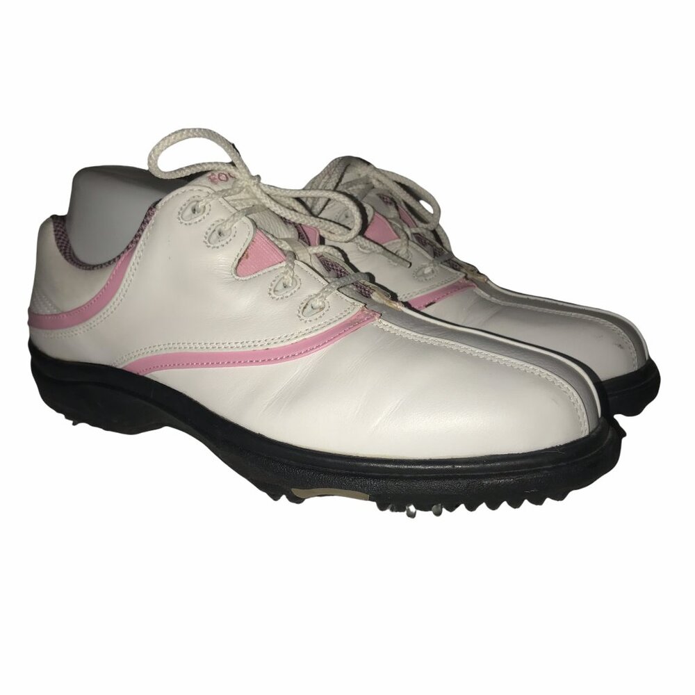 FootJoy Comfort Pink White Golf Shoes Womens 10M Lace Ups Athletic Spikes - Picture 1 of 8